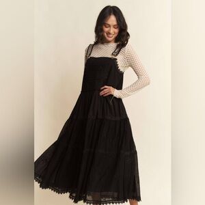 Boutique FRONT POCKET EMBROIDERED LACE PINAFORE DRESS size medium whimsygoth